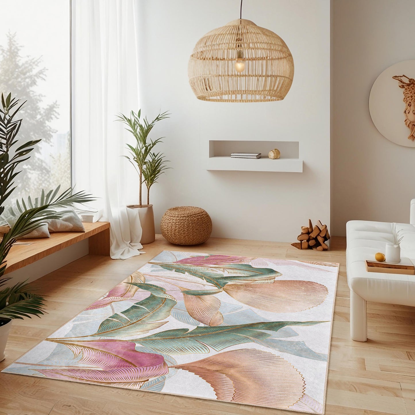 Eleganter rechteckiger Teppich mit Blumenmuster | Weicher Baumwollteppich fürs Wohnzimmer | Stilvolle Wohndekoration | Luxuriöse Fußmatte für den Innenbereich