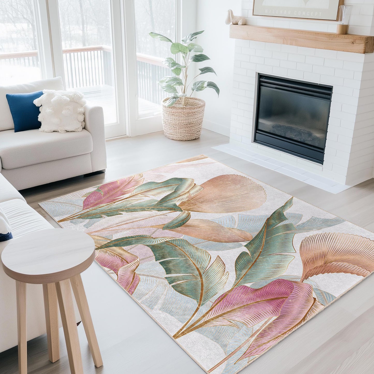 Eleganter rechteckiger Teppich mit Blumenmuster | Weicher Baumwollteppich fürs Wohnzimmer | Stilvolle Wohndekoration | Luxuriöse Fußmatte für den Innenbereich