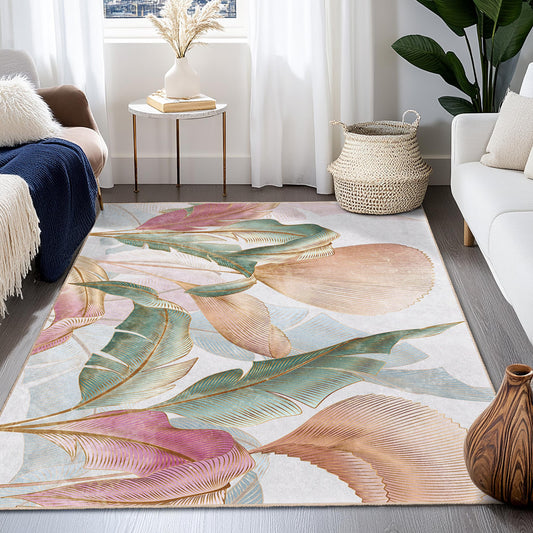 Elegant Floral Rectangular Area Rug | Soft Cotton Living Room Carpet | Stylish Home Dcor | Luxurious Indoor Mat