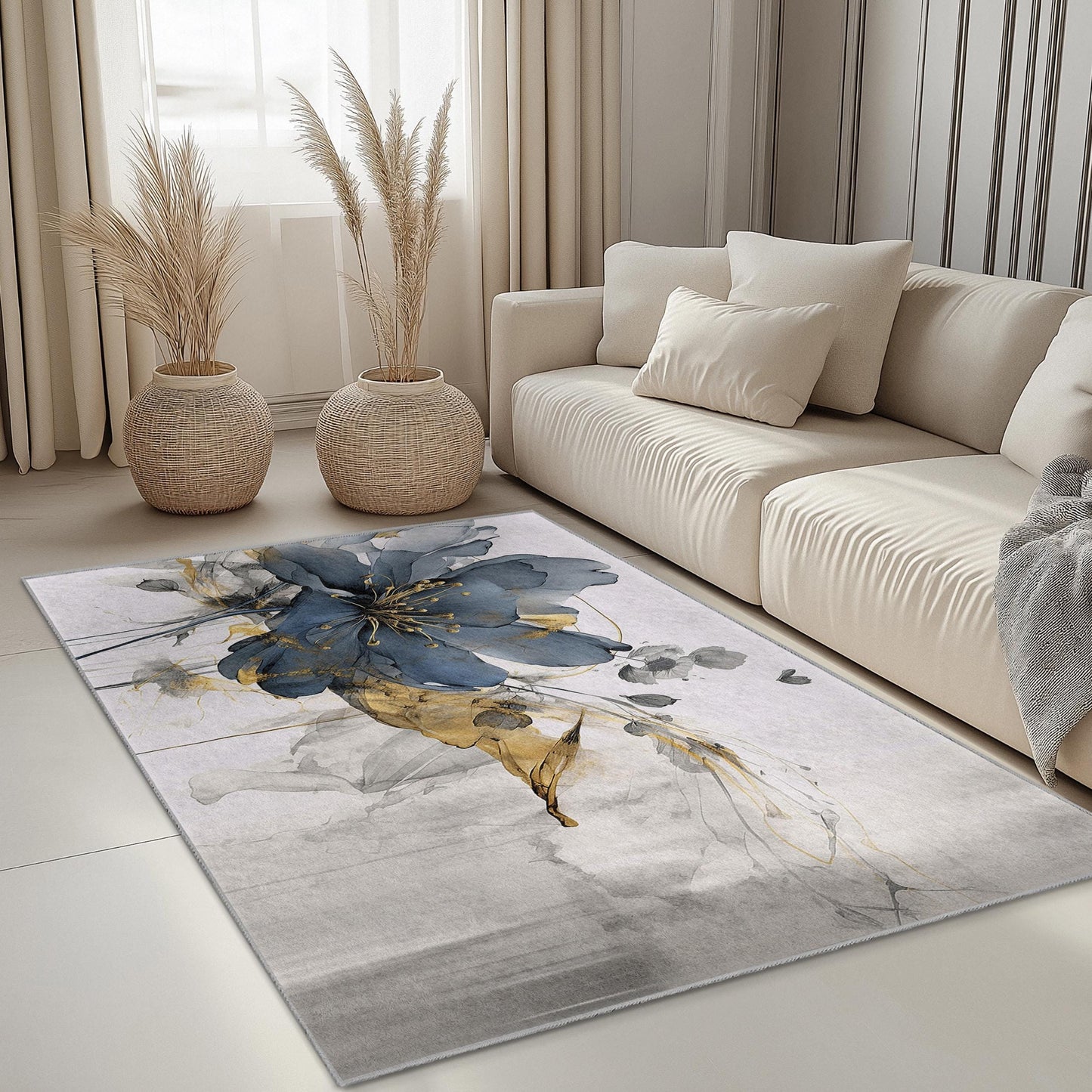 Abstrakter Kunstteppich | Eleganter rechteckiger Teppich mit floralem Design | Wohnteppich | Stilvoller Akzent fürs Wohnzimmer