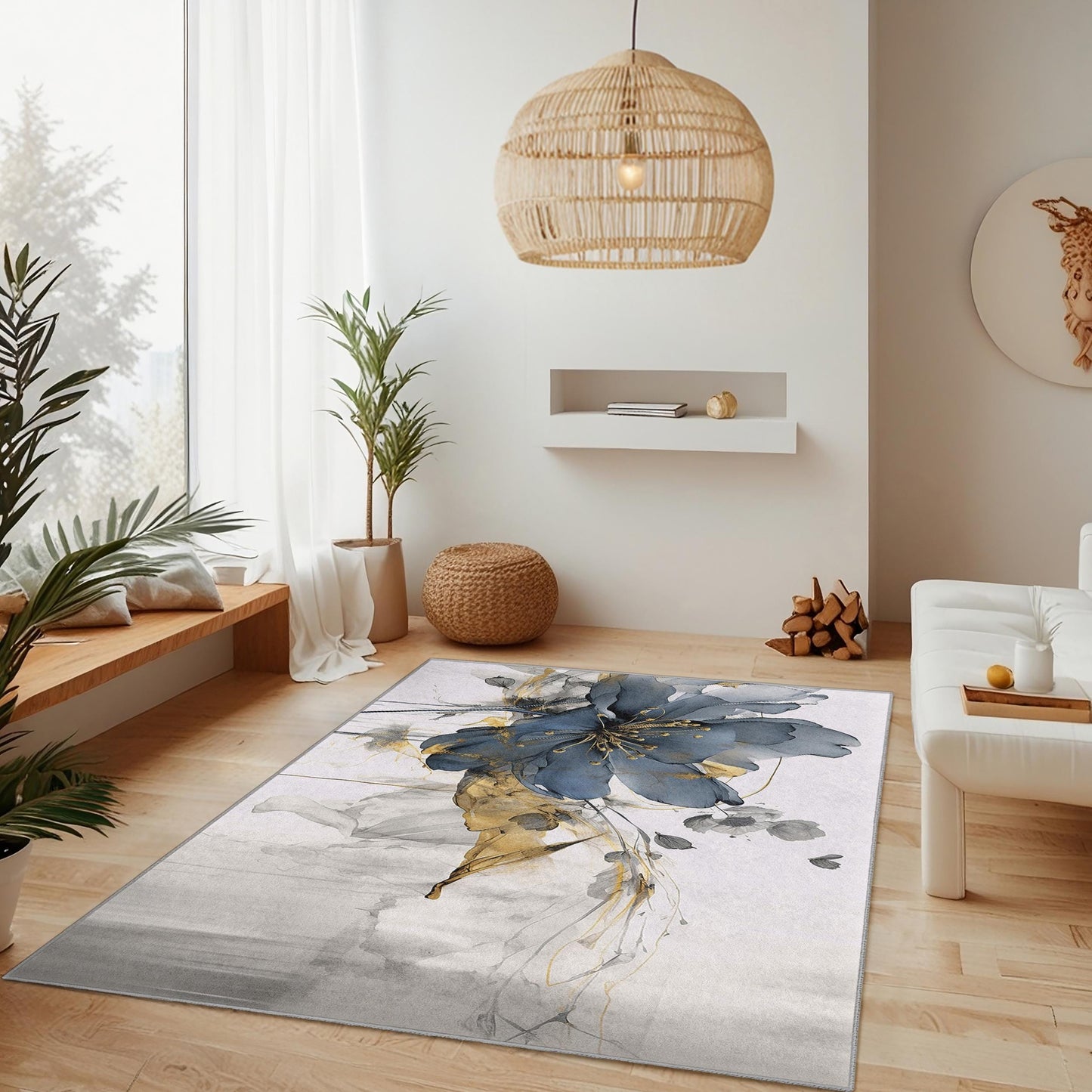 Abstrakter Kunstteppich | Eleganter rechteckiger Teppich mit floralem Design | Wohnteppich | Stilvoller Akzent fürs Wohnzimmer