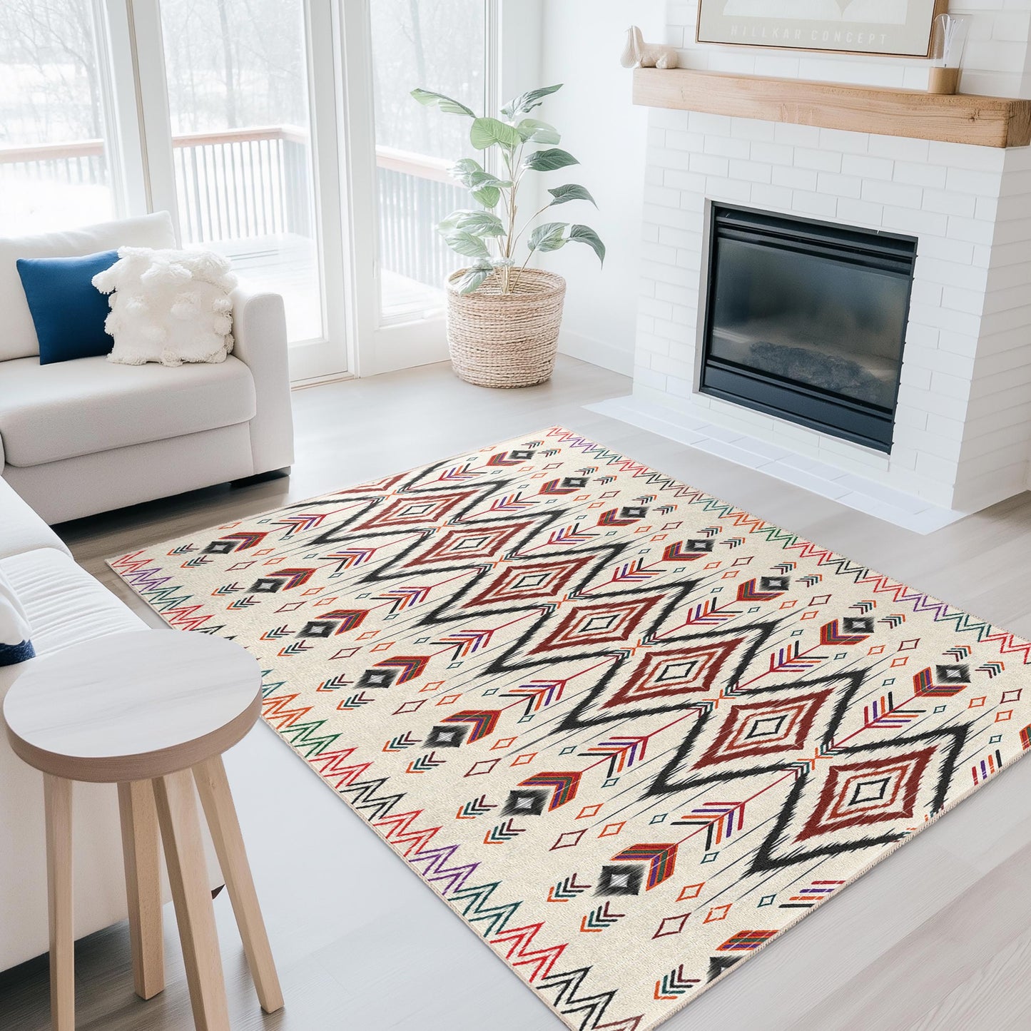 Rechteckiger Teppich mit geometrischem Muster | Moderner Boho-Teppich | Stilvolle Wohnzimmerdekoration | Vielseitiges Wohnaccessoire