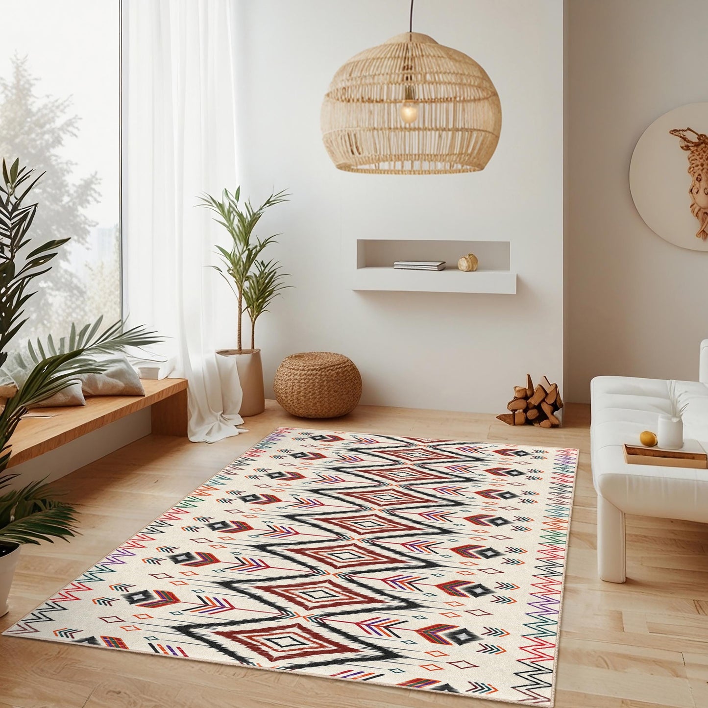 Rechteckiger Teppich mit geometrischem Muster | Moderner Boho-Teppich | Stilvolle Wohnzimmerdekoration | Vielseitiges Wohnaccessoire