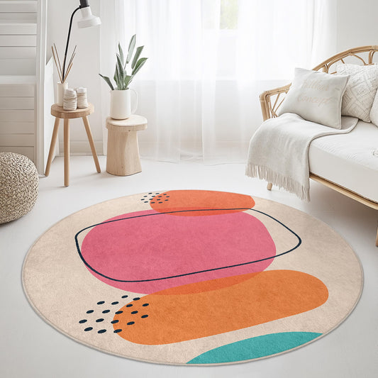 Abstract Round Rug | Colorful Modern Art Carpet | Soft Indoor Mat for Living Room | Unique Decorative Home Accent