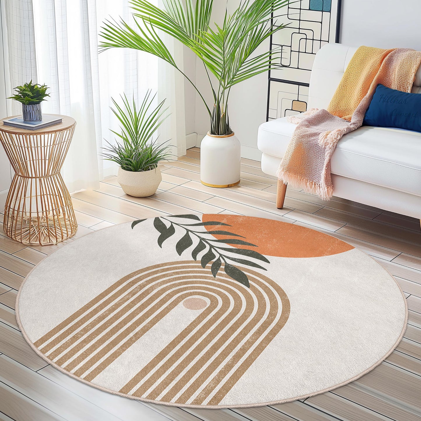 Abstrakter Regenbogen-Kreisteppich | Moderner Boho-Rundteppich | Stilvolle Wohnzimmer-Fußmatte | Wohnaccessoire