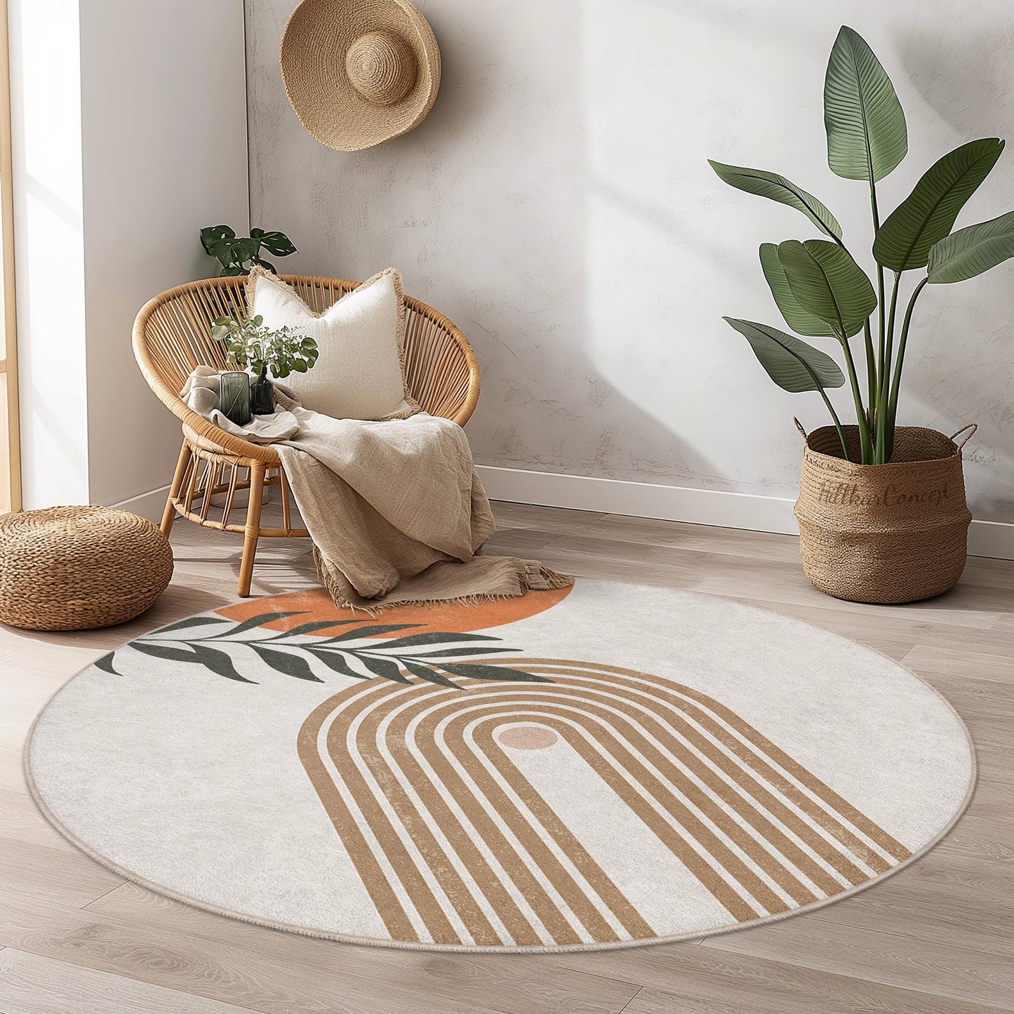 Abstract Rainbow Circle Rug | Modern Boho Round Carpet | Stylish Living Room Floor Mat | Home Decor Accent