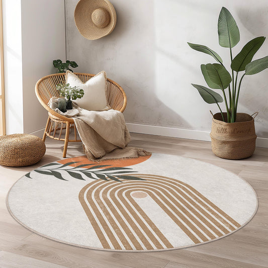 Abstract Rainbow Circle Rug | Modern Boho Round Carpet | Stylish Living Room Floor Mat | Home Decor Accent