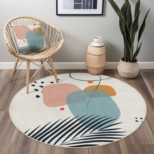 Abstract Geometric Round Area Rug | Soft Cotton Living Room Mat | Modern Decorative Carpet | Stylish Home Accessories