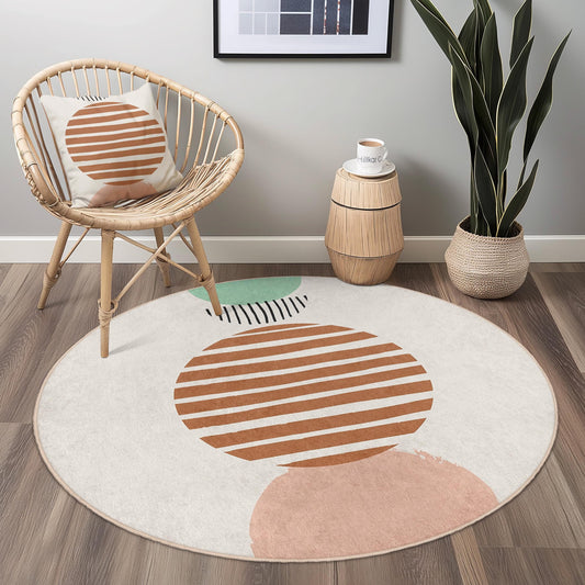 Abstract Geometric Round Area Rug | Modern Circular Carpet for Living Room | Soft Cotton Home Decor | Stylish Striped Design