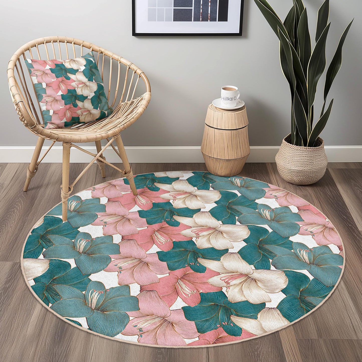 Runder Teppich mit Blumenmuster | Eleganter Teppich mit Blumendruck | Weiche Baumwollmatte mit Blumenmuster für Wohn- und Schlafzimmer