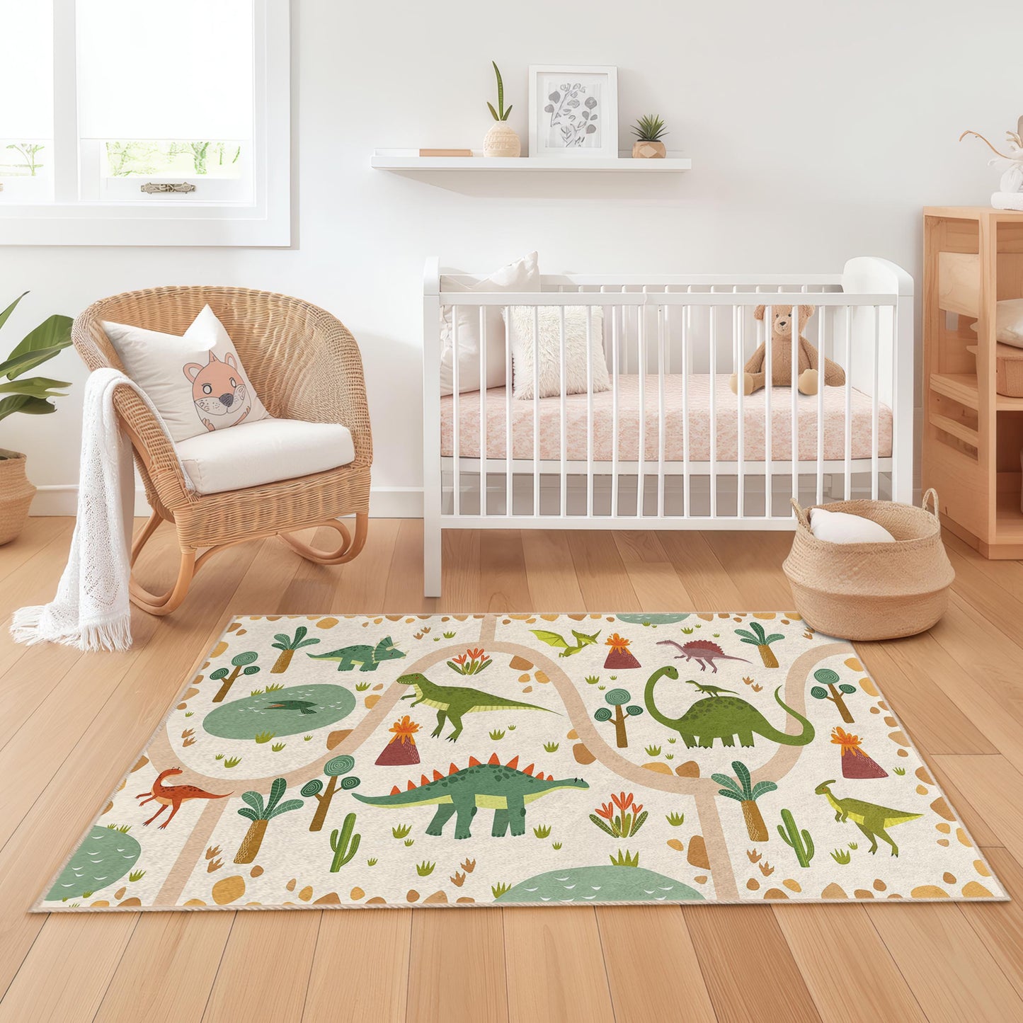 Dinosaurier-Abenteuer-Spielteppich für Kinder, interaktive Spielmatte fürs Kinderzimmer, weicher rechteckiger Teppich, Spielzimmerdekoration, Kinderzimmerteppich