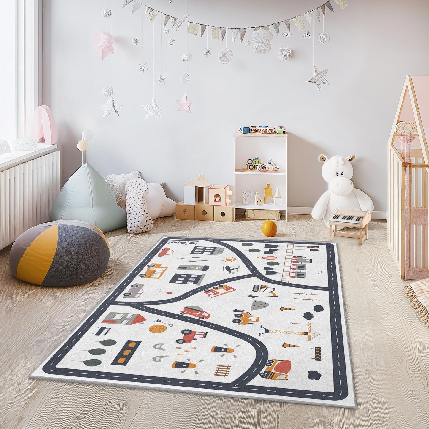 Bunter Stadtstraßen-Spielteppich für Kinder, interaktiver Straßenkarten-Teppich, lustige Spielmatte für Kinderzimmer, Spielzimmer und Schlafzimmer
