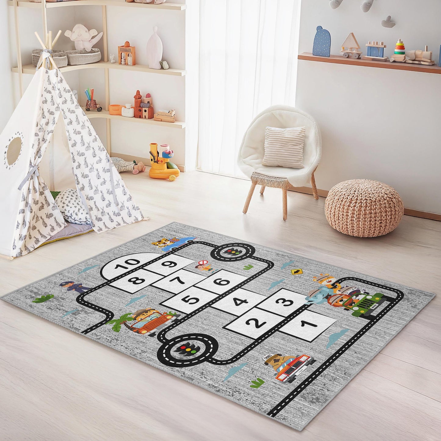 Kinderteppich mit Straßenkartenmotiv: Hüpfspielmatte, pädagogische Spielzimmerdekoration
