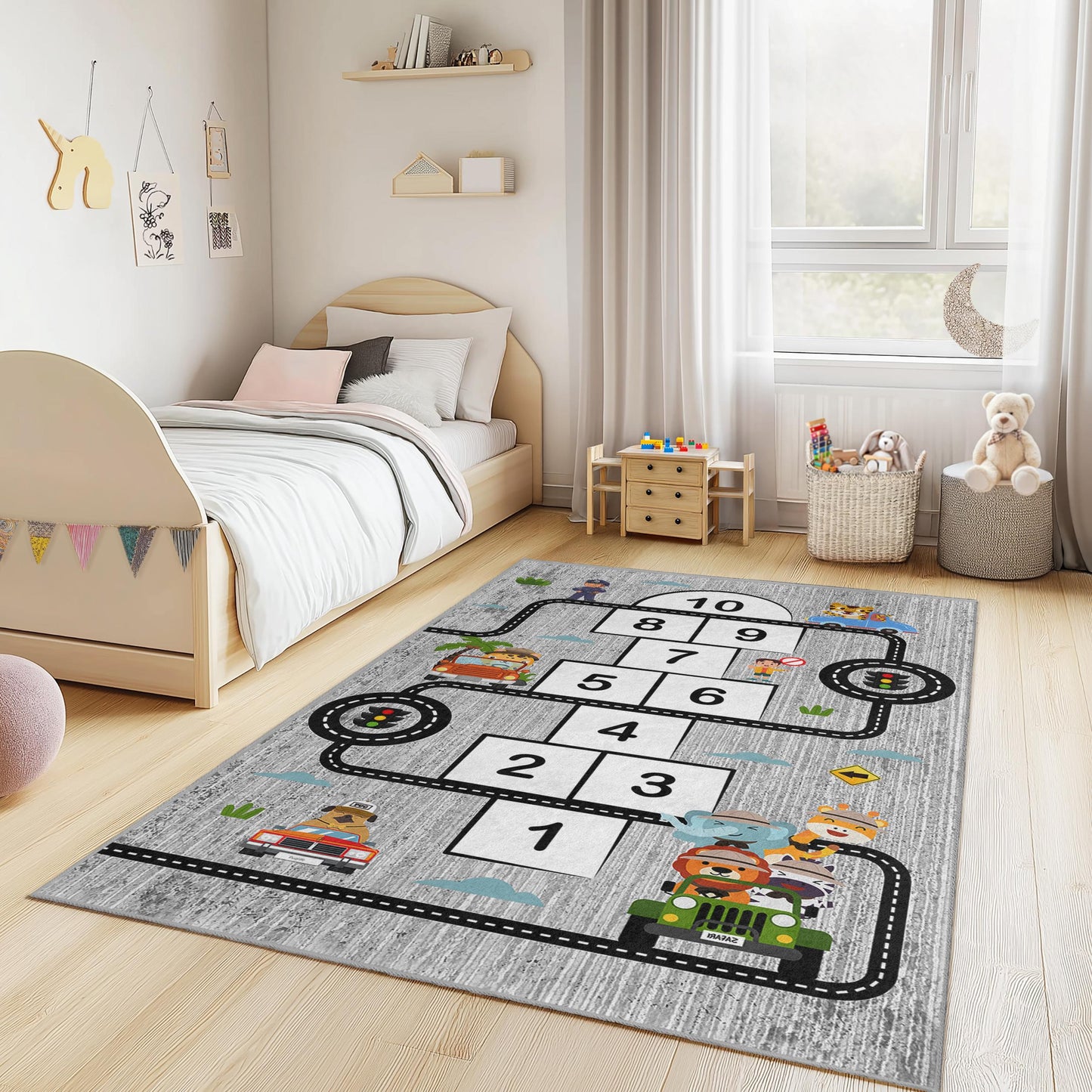 Kinderteppich mit Straßenkartenmotiv: Hüpfspielmatte, pädagogische Spielzimmerdekoration