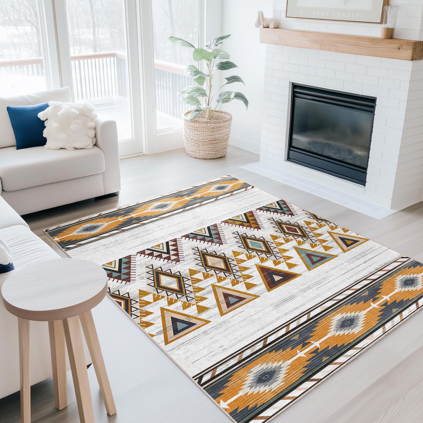 Moderner Boho-Teppich | Rechteckiger Teppich mit geometrischem Muster | Stilvolle Wohnzimmerdekoration | Einzigartiger Wohnteppich