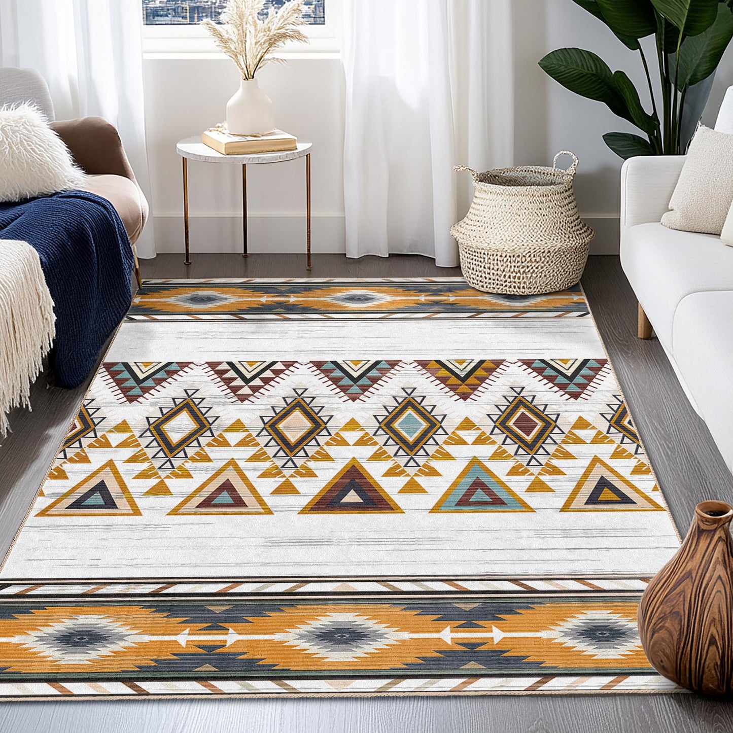 Moderner Boho-Teppich | Rechteckiger Teppich mit geometrischem Muster | Stilvolle Wohnzimmerdekoration | Einzigartiger Wohnteppich