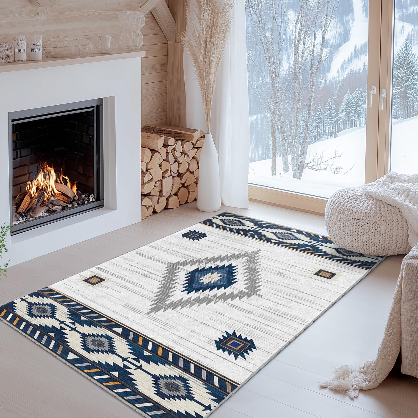 Rechteckiger Teppich mit geometrischem Muster | Moderner Boho-Teppich | Stilvolle Wohnzimmerdekoration | Weiche Baumwoll-Fußmatte
