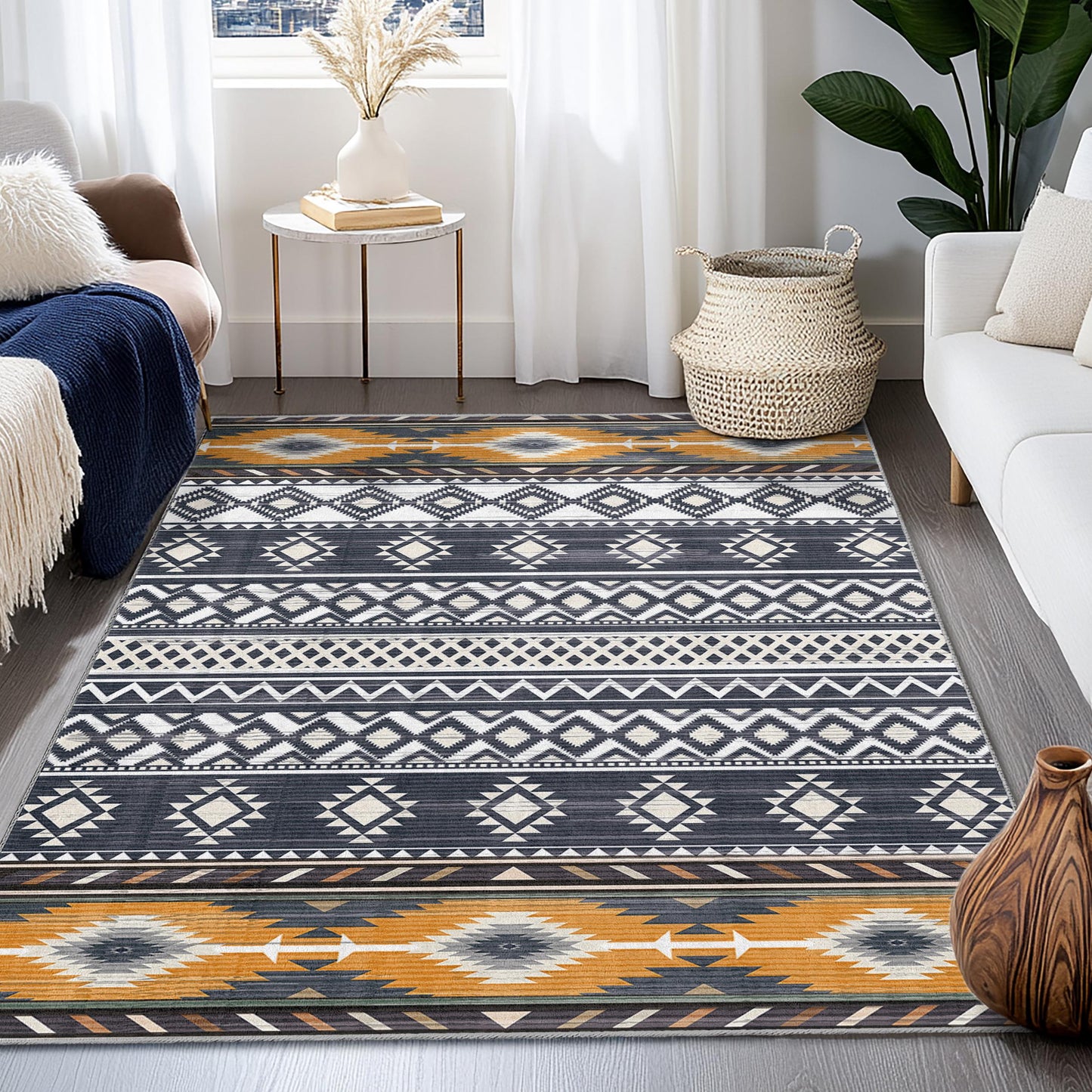 Geometric Patterned Rectangular Area Rug | Modern Boho Chic Carpet for Living Room | Stylish Decorative Floor Mat