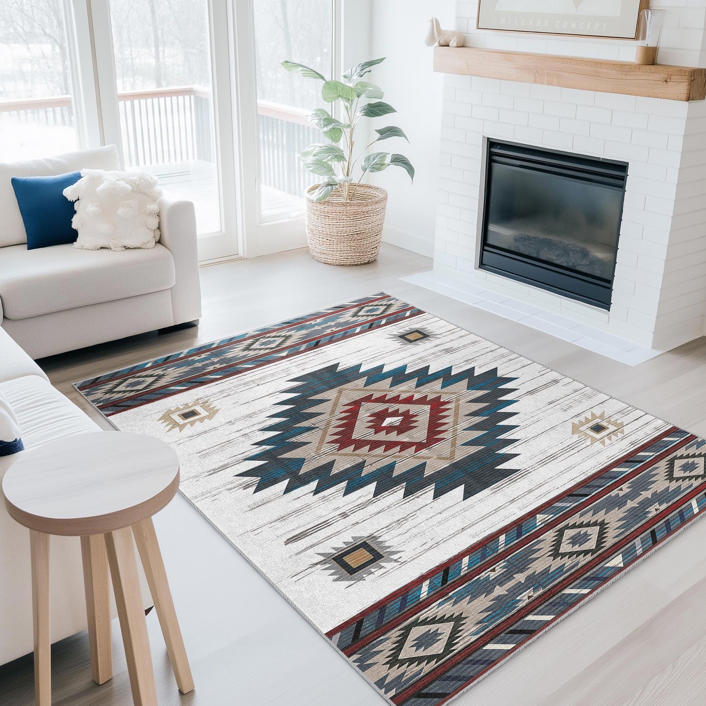 Rechteckiger Teppich mit geometrischem Muster | Teppich im Südwest-Stil | Moderne Wohnzimmerdekoration | Wohnaccessoire im Bohème-Stil