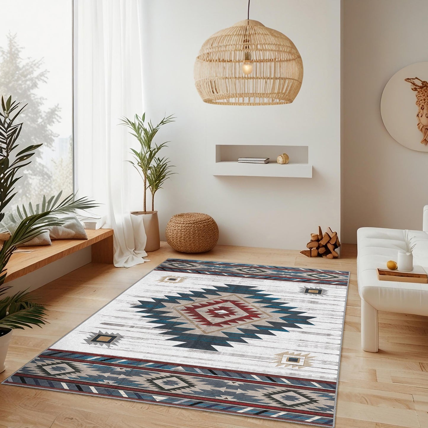 Rechteckiger Teppich mit geometrischem Muster | Teppich im Südwest-Stil | Moderne Wohnzimmerdekoration | Wohnaccessoire im Bohème-Stil