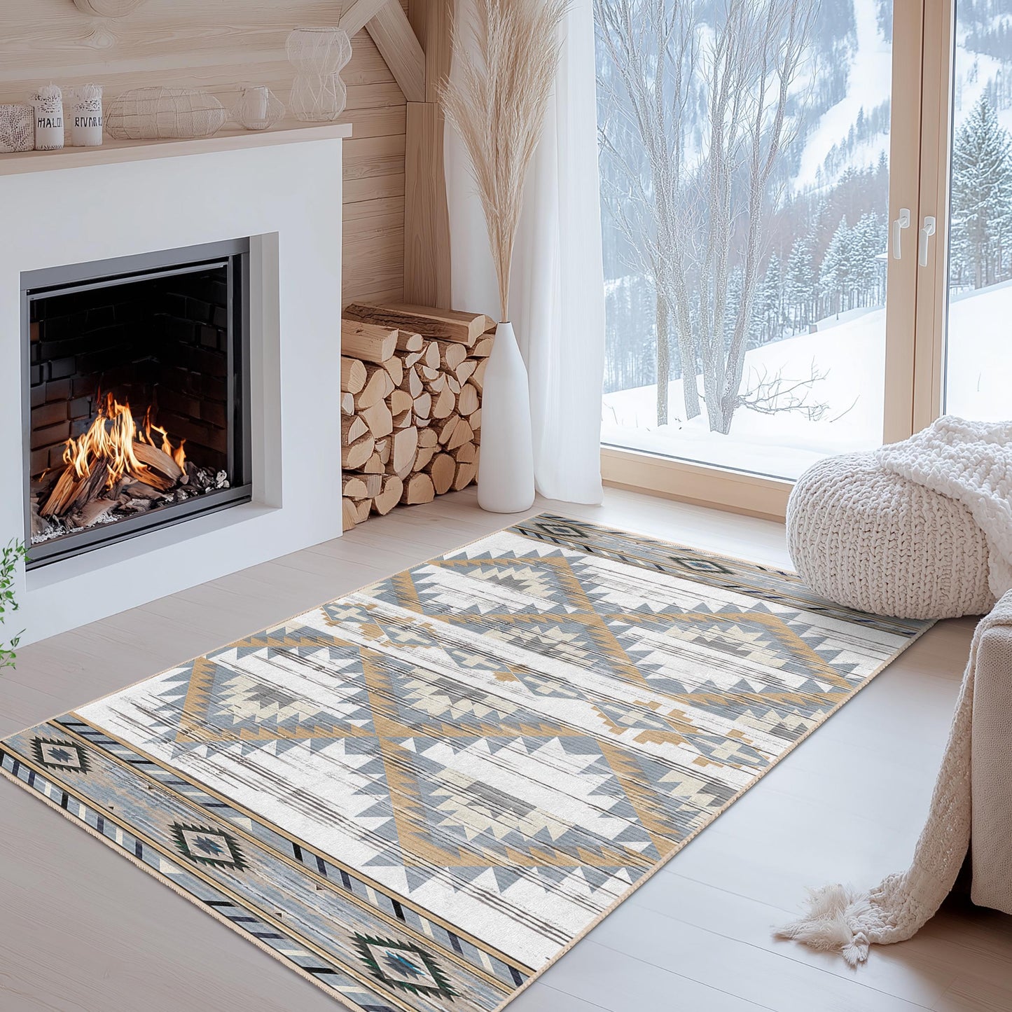 Rechteckiger Teppich mit geometrischem Muster | Moderner Boho-Chic-Teppich fürs Wohnzimmer | Stilvolles Wohnaccessoire