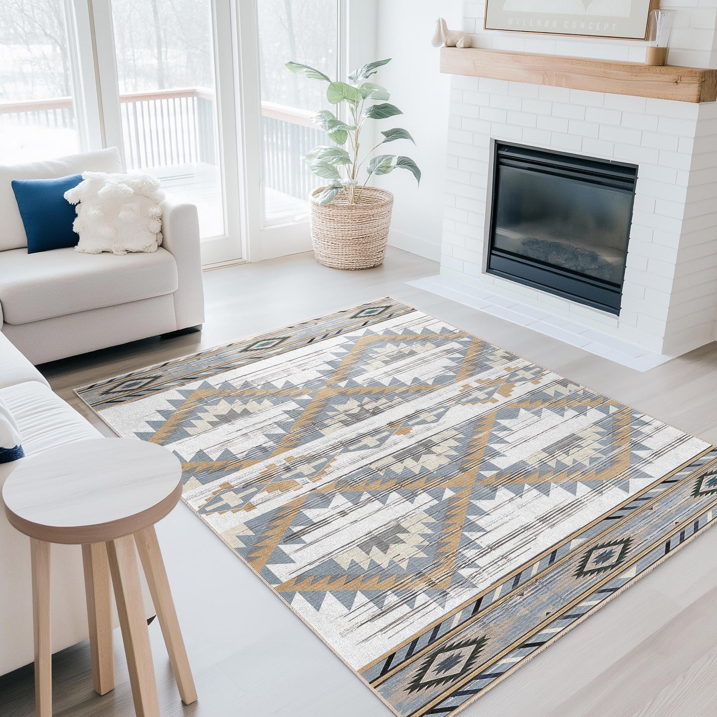 Rechteckiger Teppich mit geometrischem Muster | Moderner Boho-Chic-Teppich fürs Wohnzimmer | Stilvolles Wohnaccessoire