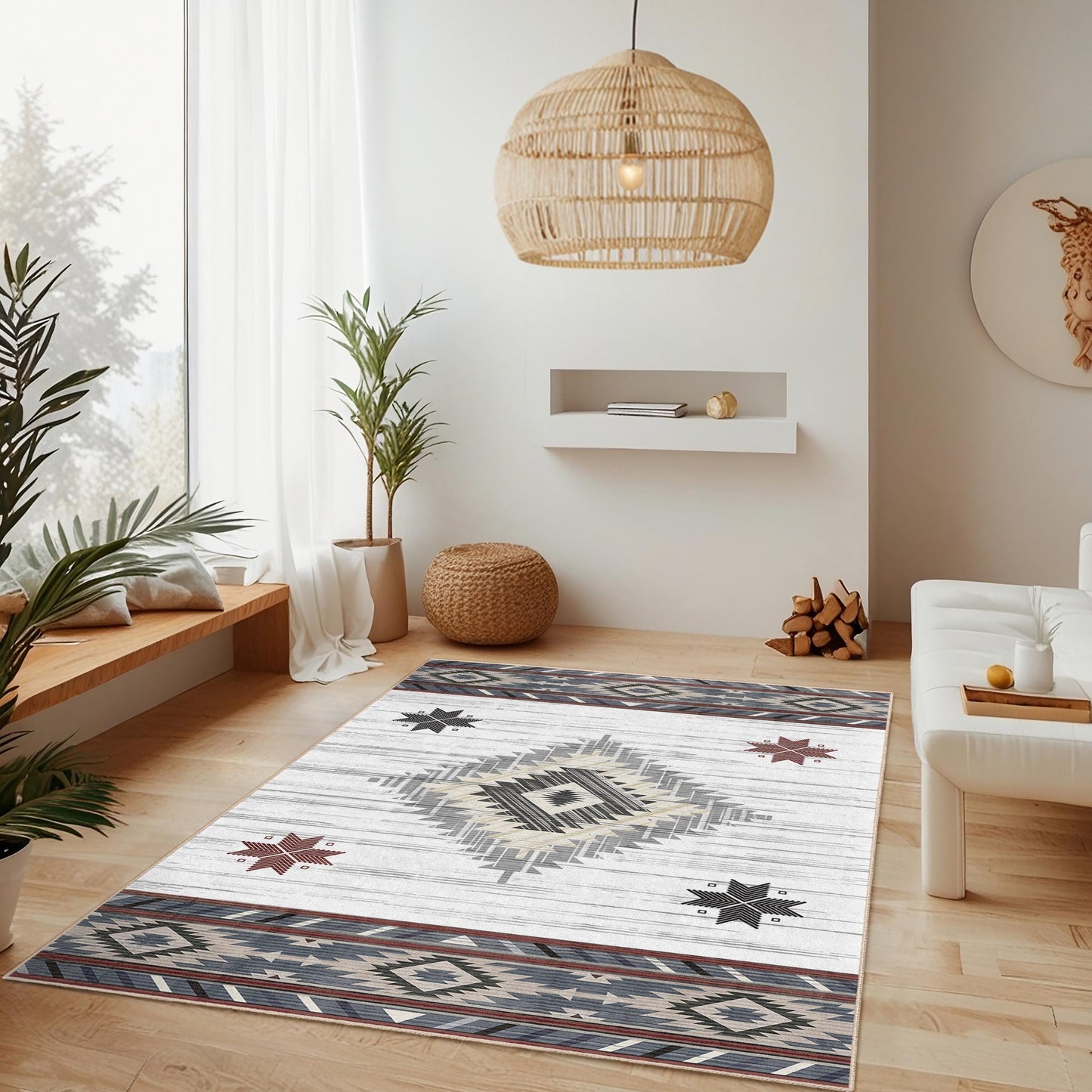 Rechteckiger Teppich mit geometrischem Muster | Teppich im Südwest-Stil | Boho-Chic-Wohnzimmerdeko | Moderne Fußmatte