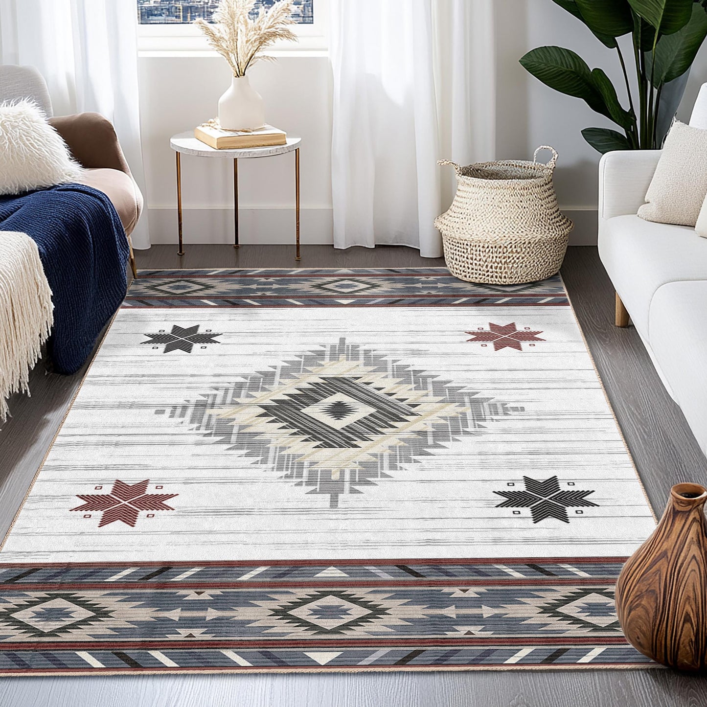Rechteckiger Teppich mit geometrischem Muster | Teppich im Südwest-Stil | Boho-Chic-Wohnzimmerdeko | Moderne Fußmatte