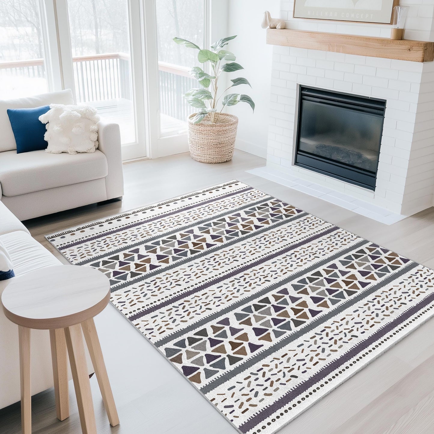 Rechteckiger, waschbarer Teppich mit geometrischem Muster | Stilvoller Baumwollteppich für die Wohnkultur | Moderner Teppich | Elegante Wohnzimmermatte