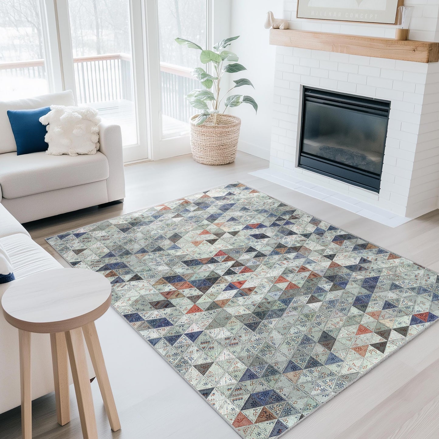 Rechteckiger Teppich mit geometrischem Dreiecksmuster | Moderne Wohndekoration | Stilvoller Wohnzimmerteppich | Einzigartiges geometrisches Design