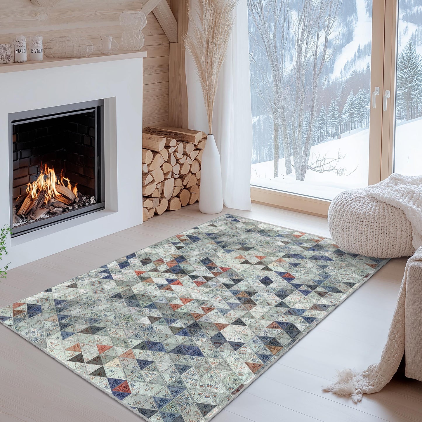 Rechteckiger Teppich mit geometrischem Dreiecksmuster | Moderne Wohndekoration | Stilvoller Wohnzimmerteppich | Einzigartiges geometrisches Design
