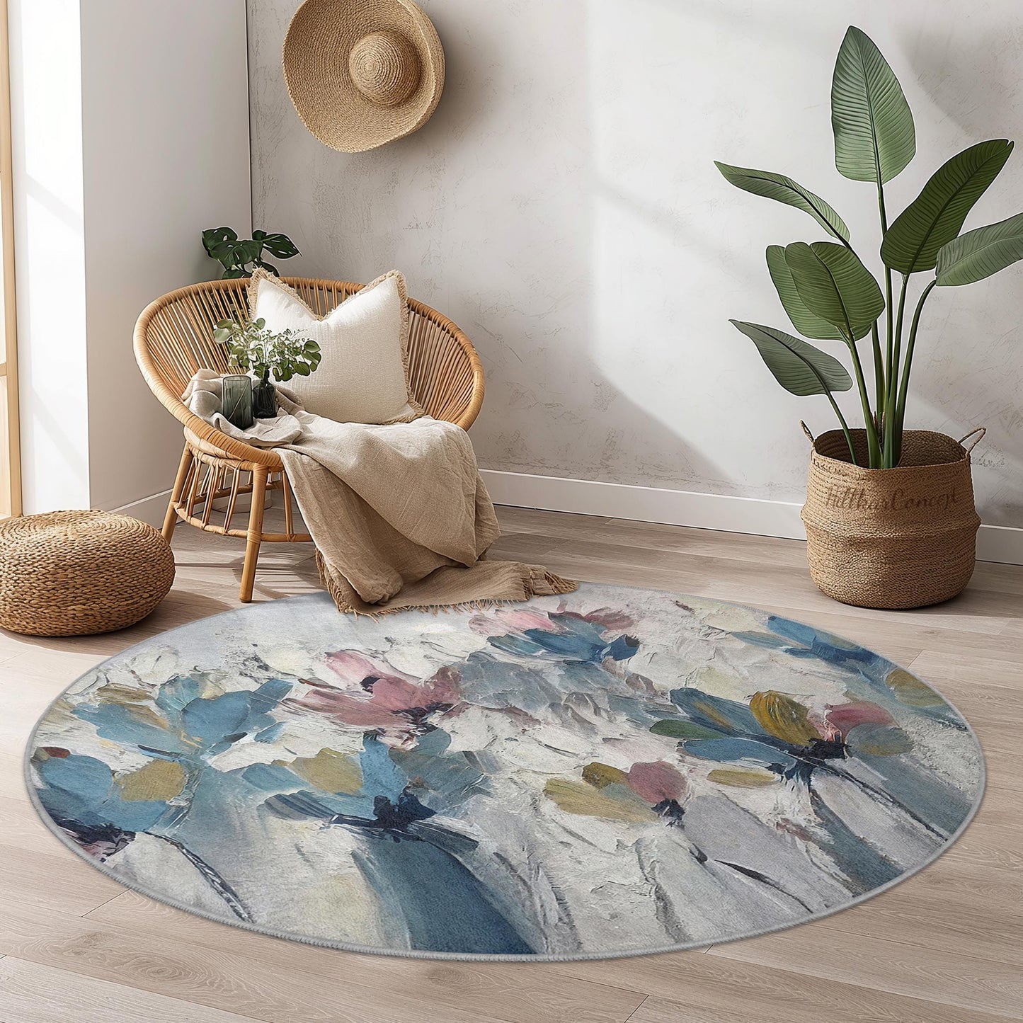 Runder Teppich „Floral Bliss“, eleganter Teppich mit Blumenmuster, weicher runder Teppich für Wohnzimmer, Schlafzimmer und Kinderzimmer