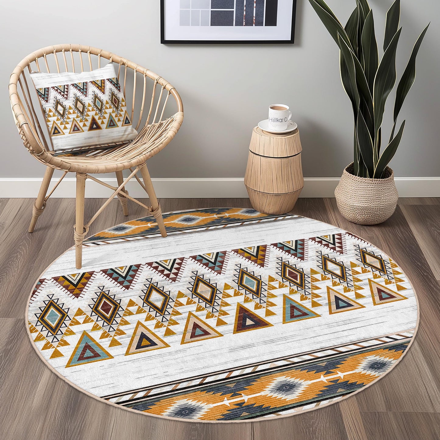Runder Teppich mit geometrischem Muster, runder Teppich im Boho-Stil, Wohnzimmerdekoration, weicher runder Teppich, Teppich im Ethno-Design für Kinder