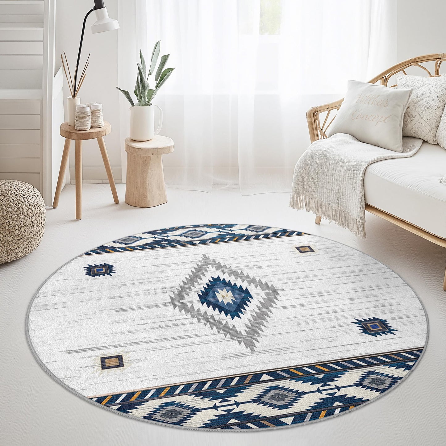 Runder Teppich mit geometrischem Muster, Teppich im Bohème-Stil, weicher runder Teppich für Wohnzimmer, Schlafzimmer, moderne Wohndekoration