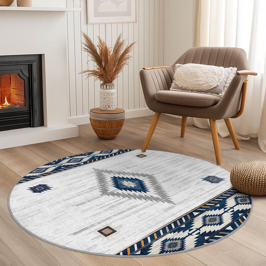Geometric Pattern Round Area Rug, Bohemian Style Carpet, Soft Round Rug for Living Room, Bedroom, Modern Home Decor