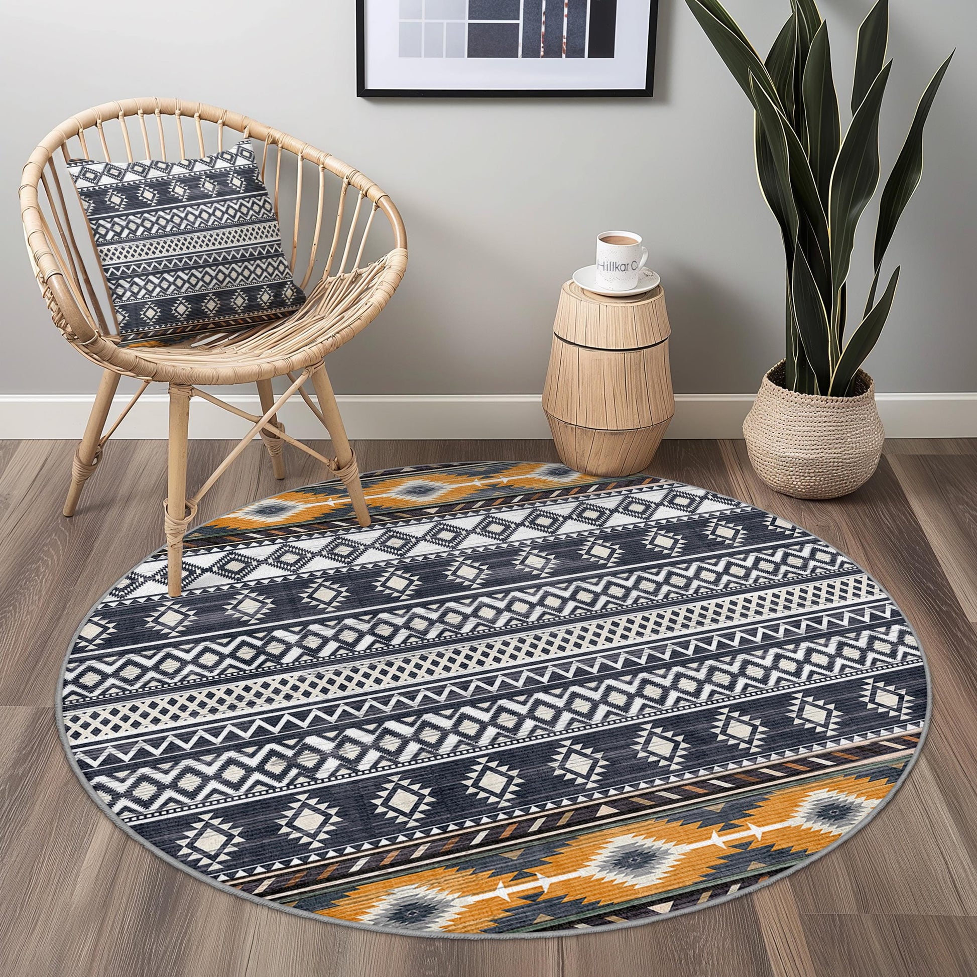 Geometric Pattern Round Area Rug, Modern Bohemian Circle Carpet, Soft Living Room Decor, Stylish Home Accent, Unique Round Rug