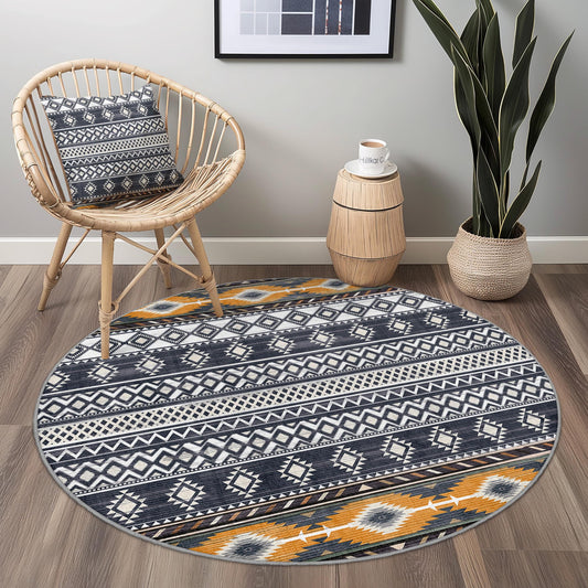 Geometric Pattern Round Area Rug, Modern Bohemian Circle Carpet, Soft Living Room Decor, Stylish Home Accent, Unique Round Rug