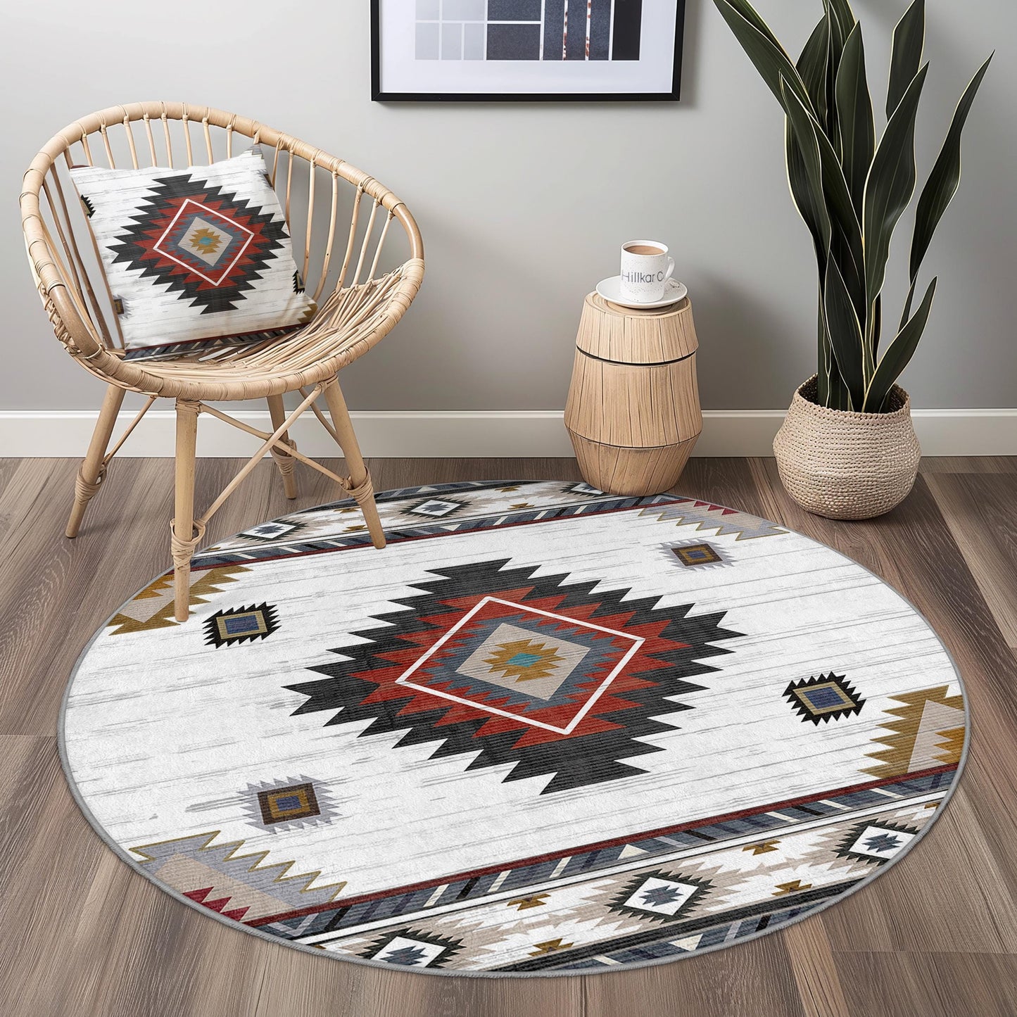 Geometrischer runder Boho-Teppich, moderner runder Teppich, stilvoller Wohnzimmerteppich, Schlafzimmerdeko, einzigartiger runder Teppich für Zuhause