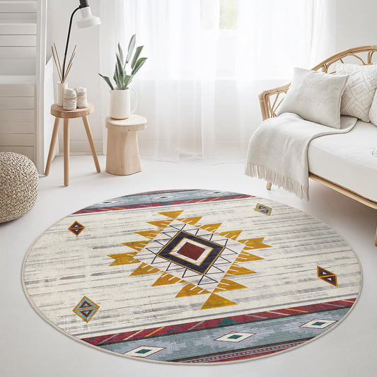 Geometric Bohemian Round Area Rug, Soft Circle Carpet for Living Room, Modern Decor, Stylish Round Rug, Boho Chic Floor Mat