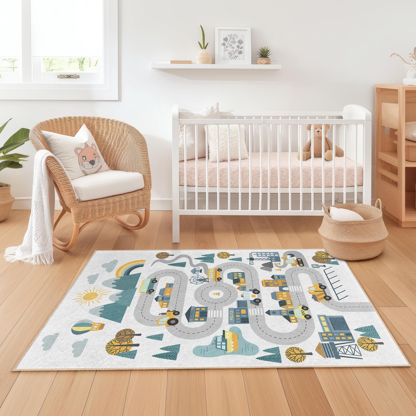 Bunter Straßenkarten-Kinderteppich: Interaktive Spielmatte, Kinderzimmerdekoration