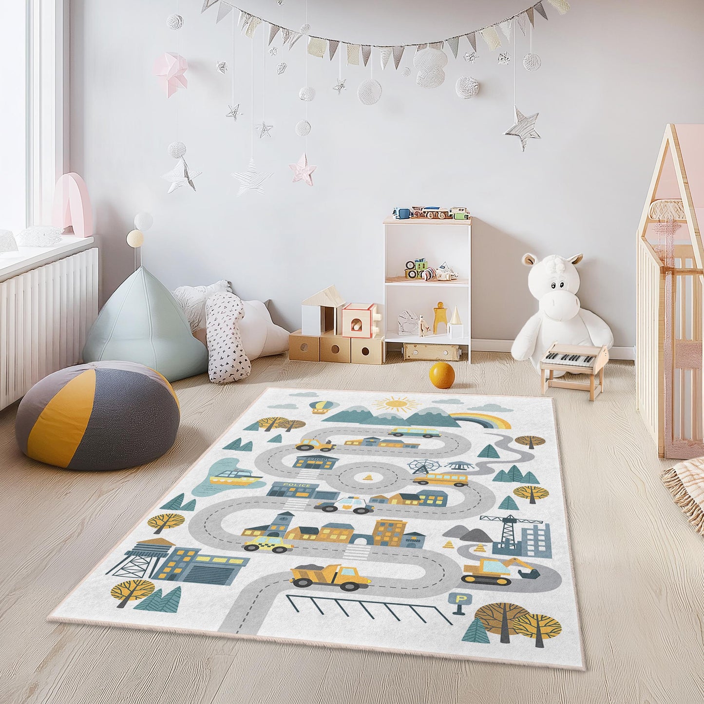 Bunter Straßenkarten-Kinderteppich: Interaktive Spielmatte, Kinderzimmerdekoration