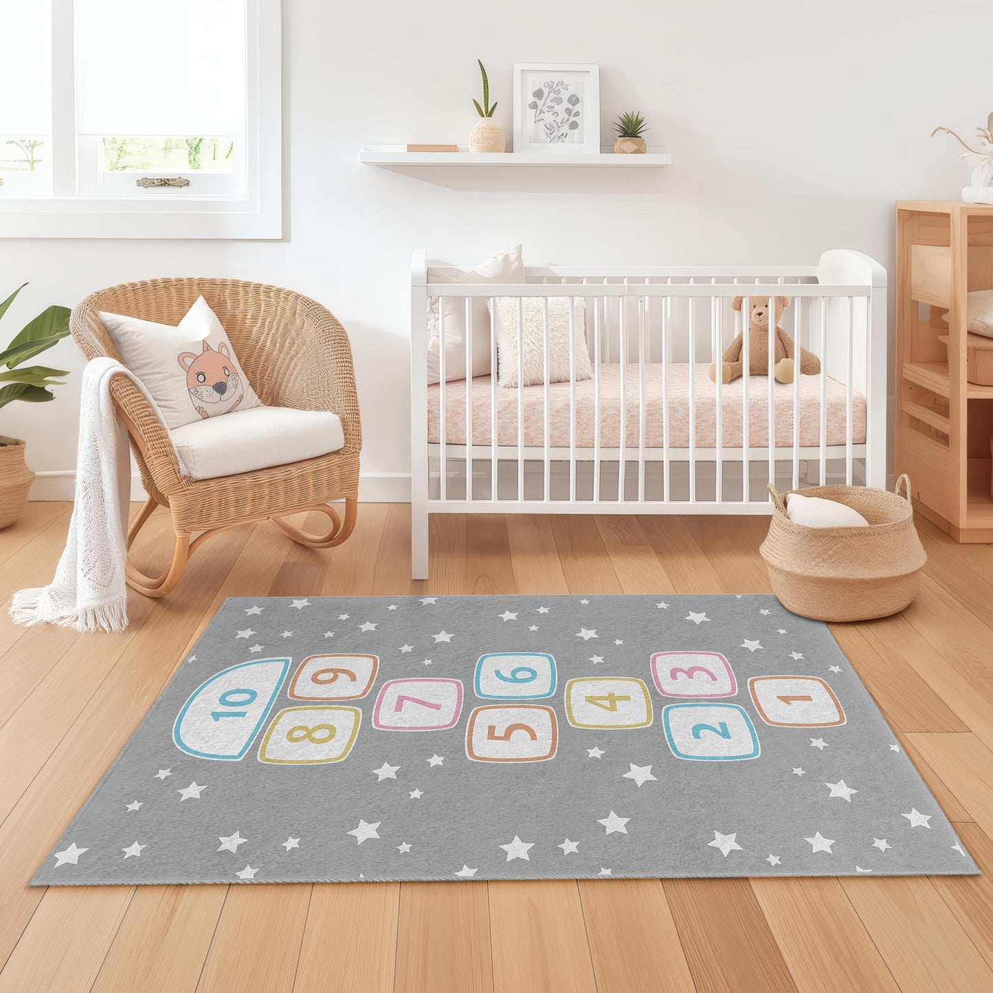 Rechteckiger Kinderteppich mit Hüpfkästchenmuster, Spielzimmerdeko, weicher Teppich fürs Kinderzimmer, lustige Lernmatte, Kinderzimmerteppich