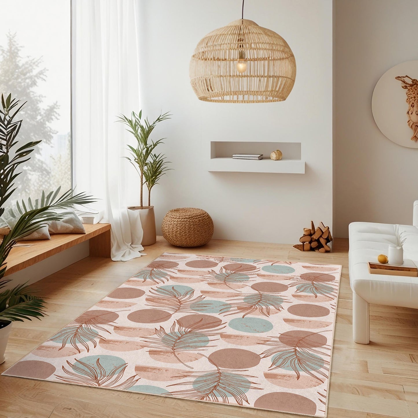 Rechteckiger Teppich mit böhmischem Blattmuster, moderner Wohnzimmerteppich, dekorativer Teppich für den Innenbereich, weiche Bodenmatte für die Heimdekoration