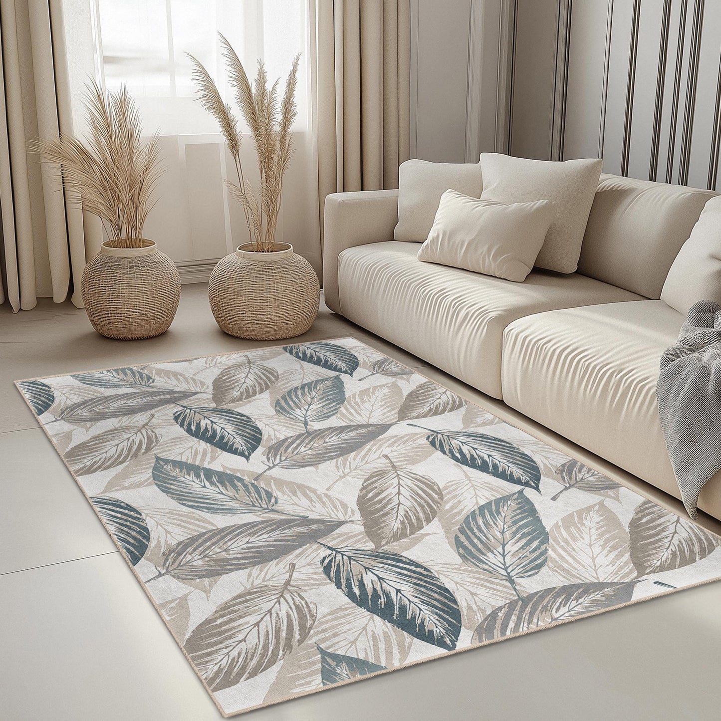 Eleganter rechteckiger Teppich mit Blattmuster, moderner Teppich im Blattdesign, Wohnzimmerteppich, weicher Indoor-Teppich, Wohnaccessoire