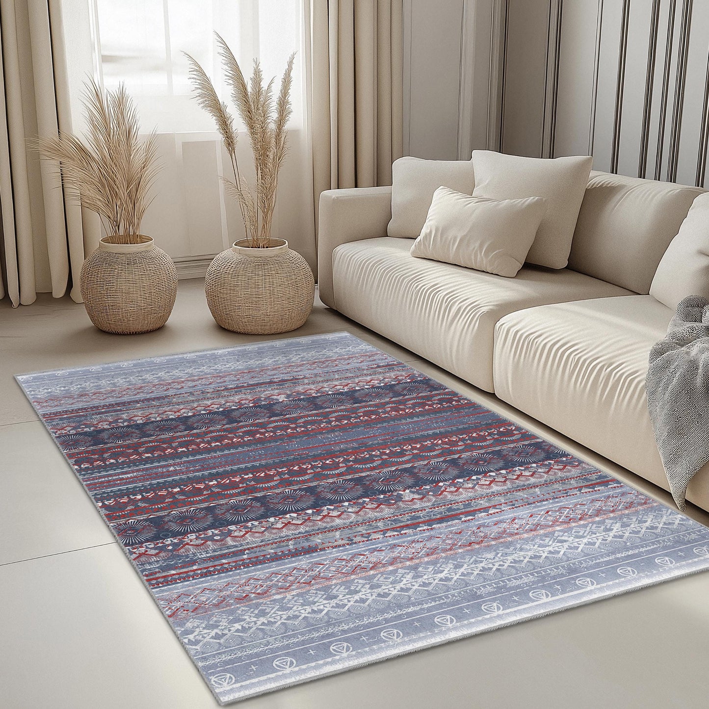 Stilvoller rechteckiger Teppich mit geometrischem Muster, moderner Wohnzimmerteppich, weicher Dekoteppich, Wohnaccessoire