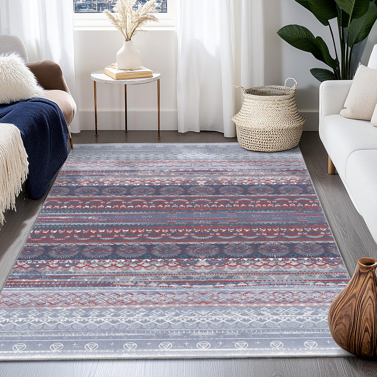 Stilvoller rechteckiger Teppich mit geometrischem Muster, moderner Wohnzimmerteppich, weicher Dekoteppich, Wohnaccessoire