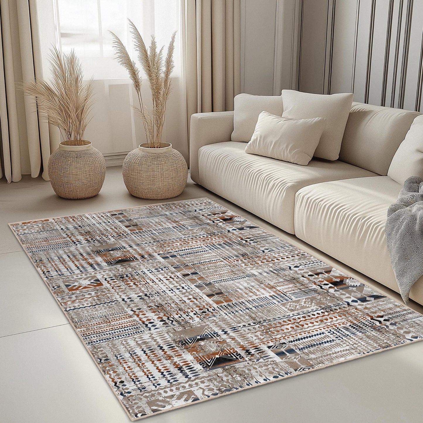 Stilvoller geometrischer Rechteckteppich, moderner gemusterter Teppich für das Wohnzimmer, weicher Indoor-Teppich, dekoratives Wohnaccessoire