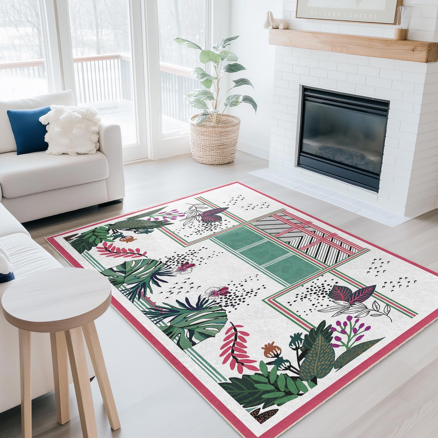 Rechteckiger Teppich mit tropischem Blättermuster, stilvoller Wohnzimmerteppich, moderne Wohndekoration, Teppich für den Innenbereich des Wohnzimmers, Teppich mit botanischem Design
