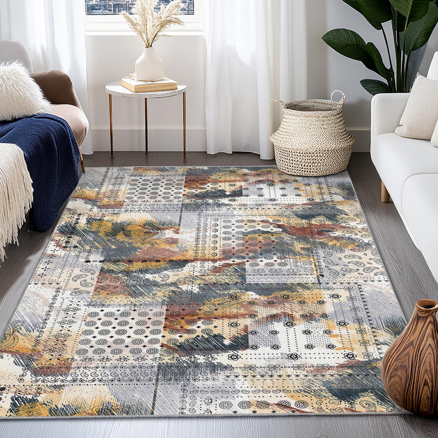Teppich mit abstraktem geometrischem Muster, moderner rechteckiger Teppich, Wohnzimmerteppich, stilvolle Wohndekoration, weiche Bodenmatte, einzigartiges Design
