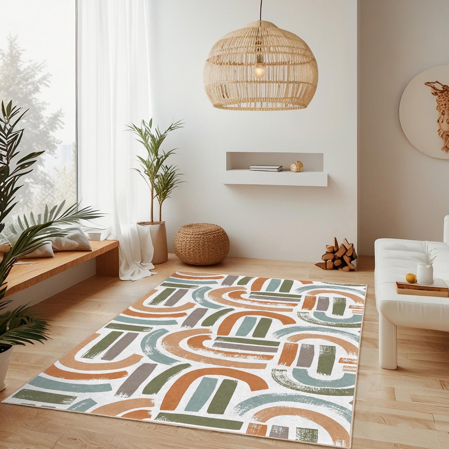 Bunter, abstrakter rechteckiger Kinderteppich, moderner Spielzimmerteppich, geometrischer Kinderzimmerteppich, einzigartige Kinderzimmerdekoration